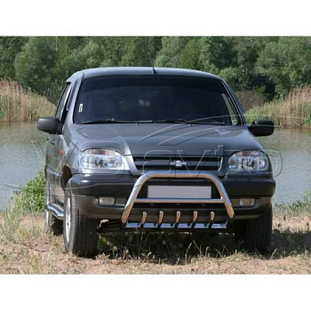 Защита переда с доп. защитой двигателя "Низкая" нерж. (d 63,5) 2123 Шевроле Нива (арт. 0211)