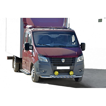 Защита порогов с алюм. листом (d63.5) левая сторона, нерж. (двухрядная кабина) ГАЗЕЛЬ-NEXT (арт. 1490)