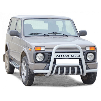 Дуга передняя «С усами» и доп. защитой двигателя нерж. (d63,5) Лада 4x4 Urban (арт. 1315)