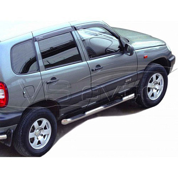 Пороги «Труба Люкс с проступью» нерж. (d. 76) ВАЗ 2123 Шевроле Нива (арт. 0216)