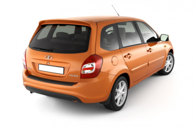 Накладка на задний бампер (черное тиснение) Лада Калина II универсал 2013-2018/ Гранта FL универсал 2018-