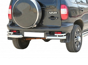 Защита заднего бампера «Уголки двойные» с металлическими заглушками, 2123 Шевроле Нива (арт. 0177)