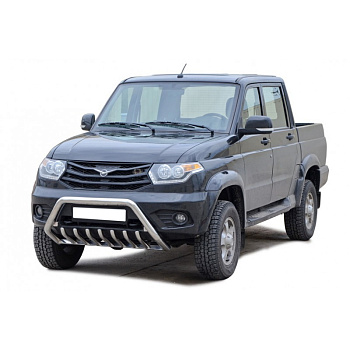 Защита переда «Низкая» с доп. защитой бампера, нерж. (d63.5) УАЗ Patriot RS 2014 (арт. 1431)