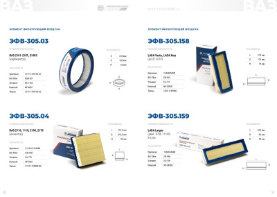 Фильтр воздушный (ЭФВ-305.158) Лада Веста, X-Ray, Лада Ларгус