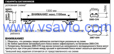 Багажники АЭРО с креплением "СКОБА" на рейлинги с просветом, серые, 1200 мм (2030-А12-05-11)